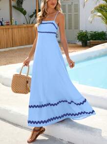 Women's Summer Flowy Dress Casual Sleeveless Beach Holiday Dress With Thin Straps - 淺藍色 - 查看 4