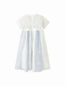 Balabala Girls' Embroidered Hanfu Dress, Modern Chinese-Style Summer Outfit, 2025