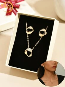 Set de 3 piezas/caja de Pendientes, Collar con Círculo y Corazón de Circonita Brillante, para uso diario, fiesta, citas, boda, regalo nupcial, regalo para el amante, regalo para la mamá, regalo de Día de San Valentín, regalo de cumpleaños, regalo de Año Nuevo, mamá, madre, Día de la Madre, regalo