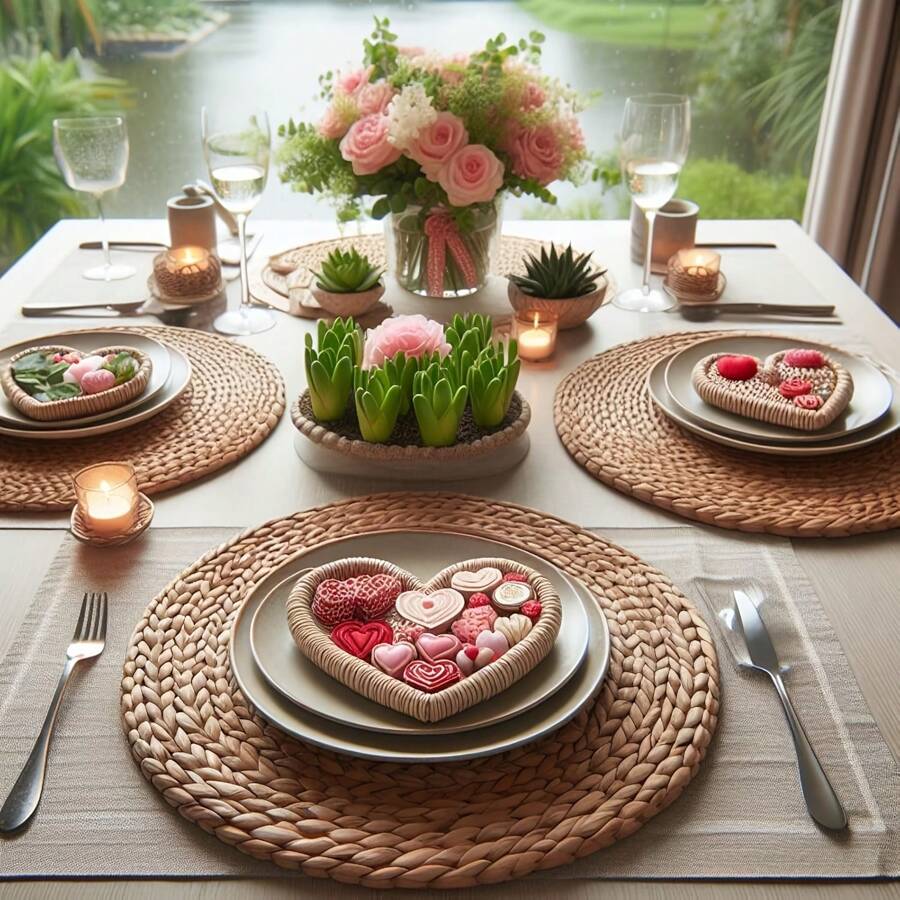 6 Packs Round Handmade Rattan Placemats - Heat Resistant, Easy To Clean Woven Table Mats For Fall, Halloween, Thanksgiving, Christmas Dining