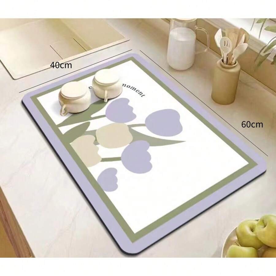 1pc Heat-Insulated, Anti-Scalding And Leakproof Household Tableware Waterproof Mat For Kitchen Counter, With Absorbent Function To Keep Cups, Bowls And Plates Dry - Marble White Pattern - View 1