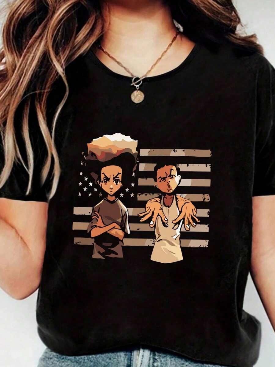 The Boondocks X Outkast Stankonia Album Cover Casual Digital Print 220g Pure  Heavy 100% Cotton T Shirt - Black - View 1
