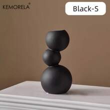 1 Pieza Jarrón cerámico negro y blanco estilo softball de KEMORELA, ornamento cerámico, arreglo floral hidropónico, jarrón para flores secas, decoración de jarrón para interiores, adecuado para decoración del hogar - Blanco - Ver 9