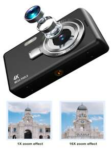 高分辨率迷你相机、复古 CCD 数码相机、用于照片和视频的便携式紧凑型相机、电子图像稳定、16 倍光学变焦