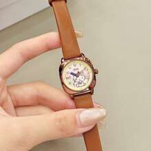Sanrio Reloj casual de cuarzo de esfera redonda con puntero para mujer, estilo retro romano y diseño lindo de Hello Kitty, Kuromi, Cinnamoroll y Melod de Sanrio, con correa de piel de poliuretano, regalo de Navidad, cumpleaños para mamá, mujeres y niñas
