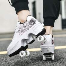 yousulun Deformation Shoes With Retractable Wheels, White Flower Roller Skates, Outdoor/ Indoor Rollerskates For Men And Women, Multi-Functional Shoes For Running& Skating - Hoa màu trắng - Xem 7