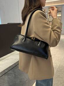 复古腋下时尚法棍单肩手提包 - 黑色 - 查看 2