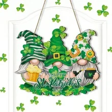 圣帕特里克节门标志用于前门侏儒木制悬挂标志侏儒花环标志幸运三叶草侏儒绿色侏儒门装饰圣帕特里克节墙壁乡村农舍门廊