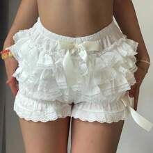 Women Lolita Bloomers Cute Ruffle Shorts Lace Pumpkin Pants Sexy Boyshorts Layered Bottoms Y2k Fairy Lace Layered Sweet Pettipants - trắng - Xem 2