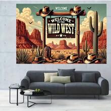 1pc Interesting Wild West Theme 7x5ft Polyester Backdrop - Suitable For Birthday Party Banner Decoration And Photography Props, No Power Needed, Tablecloth, Curtain