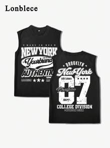 Lonblece Men's Sleeveless Tank Top With Digit Print, Suitable For Spring And Summer