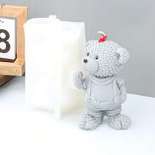 3D Father &Mother &Son Teddy Bear Candle Silicone Mold DIY Cute Bear Mold For Candle Plaster Resin Clay Making, Home Ornaments Party Decoration - White - View 6