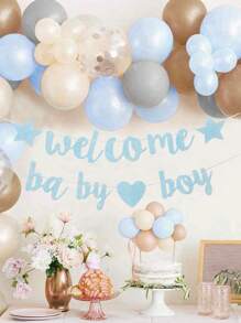 1 套蓝色闪光“欢迎宝贝”横幅，蓝色闪光纸拉旗用于性别启示派对墙背景横幅，生日宝贝淋浴背景横幅，派对家居挂饰房间装饰背景装饰，派对礼物