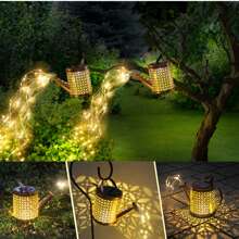 1条太阳能串灯，带瀑布式灯串、防水充电板，适用于花园装饰、户外太阳能仙女灯串、庭院装饰、秋季装饰、家居装饰、户外照明