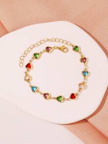 1 件时尚花卉手链，适合日常佩戴或赠送给朋友（随机爱心宝石颜色） - 彩色 - 查看 8