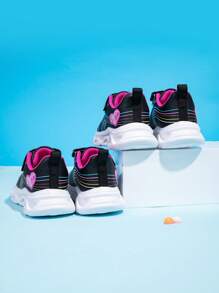 1 Pair Children/Girls' Fashionable Reflective Mirror Sneakers, Heart Shaped Colorful, Adjustable Hook And Loop Closure, Easy To Wear, Suitable For Party, Daily Wear, School Student - Multicolor - View 7