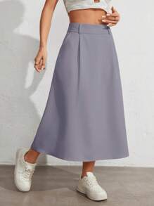 Women's High Waist Skirt, A-Line Skirt - Xám - Xem 3