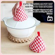 2pcs Gingham Pattern, Charming Triangular Shape, Heat Resistant Pot Cover Cap, Thick Pot Handle Sleeve & Pot Lid Holder Set, Suitable For Carrying Hot Pans, Lifting Pot Covers, Also Can Be Used As Cup Lids (Multi-Color Optional)