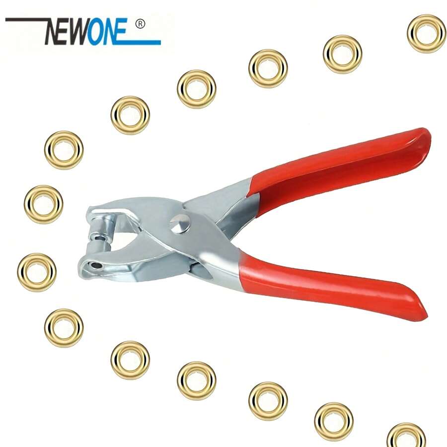 1 Set 1/4 Inch Grommet Eyelet Plier Set, Eyelet Hole Punch Pliers Kit With 100 Metal Eyelets, Grommet Tool Kit For Leather Clothes Belt, Tools For Men - Red - View 1