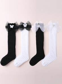 4 pary dziecięcych czarno-białych skarpetek do kolan/za kolano, odpowiednie na święta i do codziennego noszenia