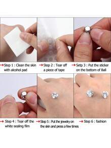 118-287 chiếc/bộ Khuyên rốn giả, trang sức không cần xỏ lỗ, đính đá Cubic Zirconia dùng cho rốn/tai/môi/lông mày/mũi. - có màu bạc - Xem 5