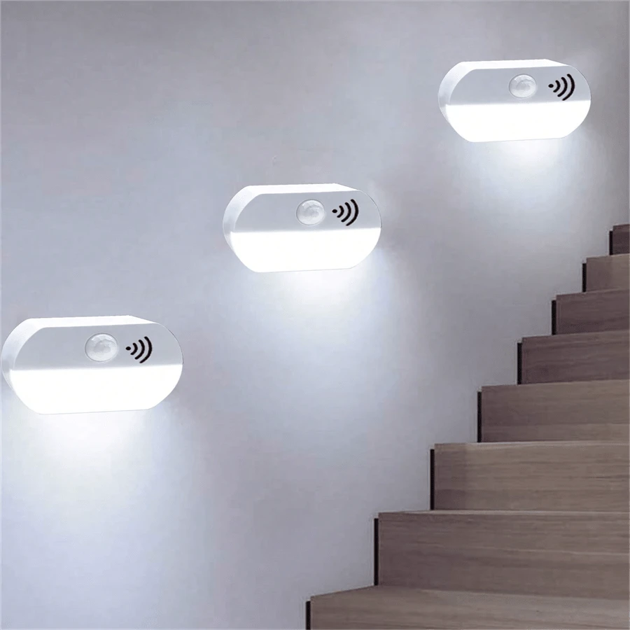 1 件/3 件 LED 运动传感器夜灯，电池供电迷你夜灯，室内/室外运动感应 LED 台阶/楼梯灯，适用于走廊、楼梯、浴室、衣柜、卧室