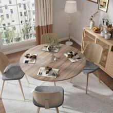 AYYDS 120 Cm Round Wooden Kitchen & Dining Room Table - Retro Industrial Style With Natural Walnut Finish And White Table Legs (Chairs Not Included) - White - View 3