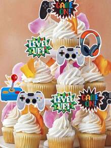 1 件/12 件电子游戏纸杯蛋糕装饰组装游戏控制器纸杯蛋糕装饰适用于游戏主题生日周年派对装饰用品 - 多色 - 查看 5