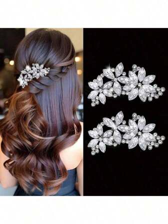 1pc Bling Flower Hair Clips Rhinestone Hair Clip, Silver Wedding Hair Pins Crystal Flower Bridal Hair Clips, Diamond Hair Accessories For Brides Bridesmaid Women Girls