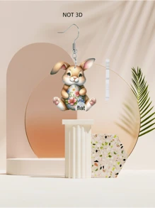 1 paar 2D-paashaasoorbellen van acryl, elegant versierd met feestelijke ei- en konijnenprints, charmante accessoires, perfect voor feesten en straatfeesten, als cadeau voor vrienden of om dagelijks te dragen