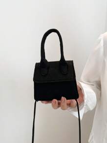 1pc Fashionable Messenger Bag, Contrasting Felt Bag, Casual And Simple Hand-Held, Personalized And Fashionable Small Square Bag, High-End Solid Color Messenger Bag, Felt Fabric Magnetic Buckle Opening And Closing, Suitable For Shopping, Travel, Daily Use, Adjustable Shoulder Strap, Fashionable And Versatile Square Bag Shape, Is The Best Choice For Friends - Solid Color Handbag - View 4