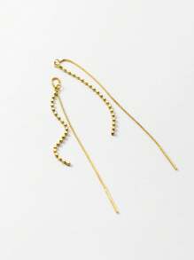 A Pair Of Sterling 925 Silver Exquisite Elegant Fashion Geometric Beads Long Tassel Chain Ear Lines Earrings For Women Daily Wearing Minimalist Earrings Jewelry Gift Accessories - Gold - View 4