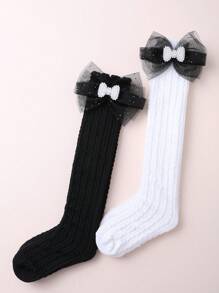 4 pary dziecięcych czarno-białych skarpetek do kolan/za kolano, odpowiednie na święta i do codziennego noszenia