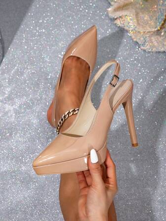 Fall/Winter 2025 Women's Fashionable High Heels Pumps, Pointed Toe, Waterproof Platform, Slip-On, Sexy Office Shoes, Elegant, Party Outfits