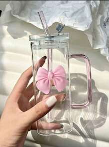 1pc High-Capacity Glass Cup For Female Students With Lid & Straw, Suitable For Summer Drinks And Coffee