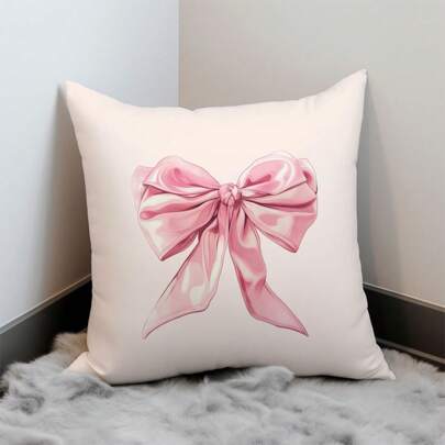 MEMNUN 1 pieza/2 piezas 45*45cm/50*50cm Funda de almohada de poliéster con estampado de lazo rosa simple, funda de cojín para decoración del hogar, sofá, dormitorio, coche [sin relleno de almohada], adecuada para uso diario, decoración minimalista del hogar