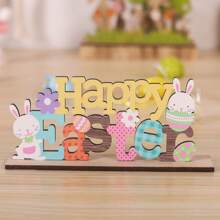 Décoration de bureau joyeux Pâques, ornements de lapin de Pâques, lettres en bois, décoration de bureau de printemps