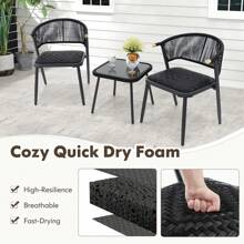 GOFLAME  3 Piece Outdoor Wicker Furniture Set Rattan Chairs Set Of 2 W/ Table - Black - View 7