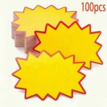 100pcs Yellow Explosion Price Tags, 3.54" X 2.75" Star Shaped Blank Price Stickers, Suitable For Grocery Stores, Supermarkets And Holiday Events, Paper Material