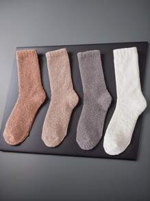 Women Winter Cozy Warmly Soft Fuzzy Solid Color Socks Comfort Fluffy Anklet Crew Socks