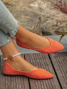 Plus Size EU Size 35-45 New Fashion Colorful Canvas Pointed Toe Flat Slip-On Casual Shoes, Suitable For Dresses, Spring/Autumn - Orange - View 3