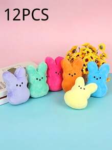 12个可爱兔子毛绒玩具，5.5英寸复活节兔子毛绒玩具，柔软涤纶材质，多种颜色（蓝、紫、粉、橙、黄），是复活节装饰、篮子填充物以及送给儿童和青少年的理想礼物。可爱的兔子造型，粉彩毛绒玩具，兔子玩具，复活节礼物，家居装饰，复活节，复活节礼物，复活节玩具