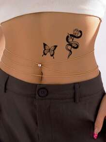 1 vel zwarte vlinder tijdelijke tatoeage stickers voor mannen en vrouwen, slang bloem nep tatoeage voor hand arm & lichaam decoratie wegwerp waterdichte tatoeage