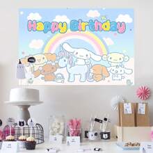 Sanrio 1 pieza de Decoración de fondo de fiesta de cumpleaños de perro blanco con arcoíris con tema de dibujos animados, decoración perfecta para ducha, dormitorio, tapicería, fotografía, cabina de fotos de 210cm x 150cm x 100cm / 100cm x 75cm
