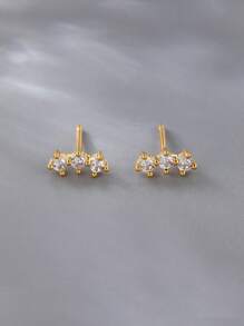 1 Pair Unisex Minimalist Single Row Zirconia Stud Earrings, Basic Style For Daily Accessory, Suitable For Spring & Summer