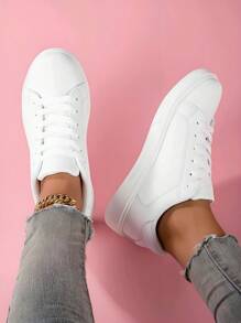 Chaussures de patinage mode à lacets pour femmes, chaussures plates confortables antidérapantes, chaussures de sport casual pour extérieur