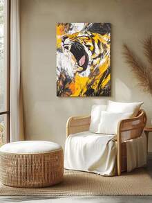 1pc Wooden Framed Canvas Painting Wall Art Jagged Tiger Captured Brushstrokes Mid-Roar Dad Gifts Cafe Bar Wall Decor Framed-Wrapped Canvas