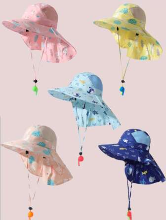Kids Summer Wide Brim Sun Hat, Boys Girls UV Protection Mesh Breathable Beach Sunhat