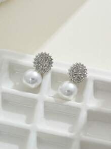 1 件独特设计珍珠和水晶向日葵耳钉，适合女性日常、婚礼、节日佩戴 - 太陽花珍珠耳環 - 查看 6