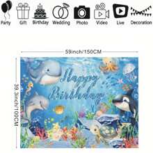 1pc Cartoon Sea Animals Birthday Theme Dolphins Turtles And Other Sea Creatures Design Background Cloth Birthday Party Cake Table Decoration Banner Portrait Photography Background Vinyl